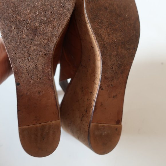 RAMON TENZA LEATHER CORK WEDGE SLINGBACK HEELS 9 * - Picture 10 of 12